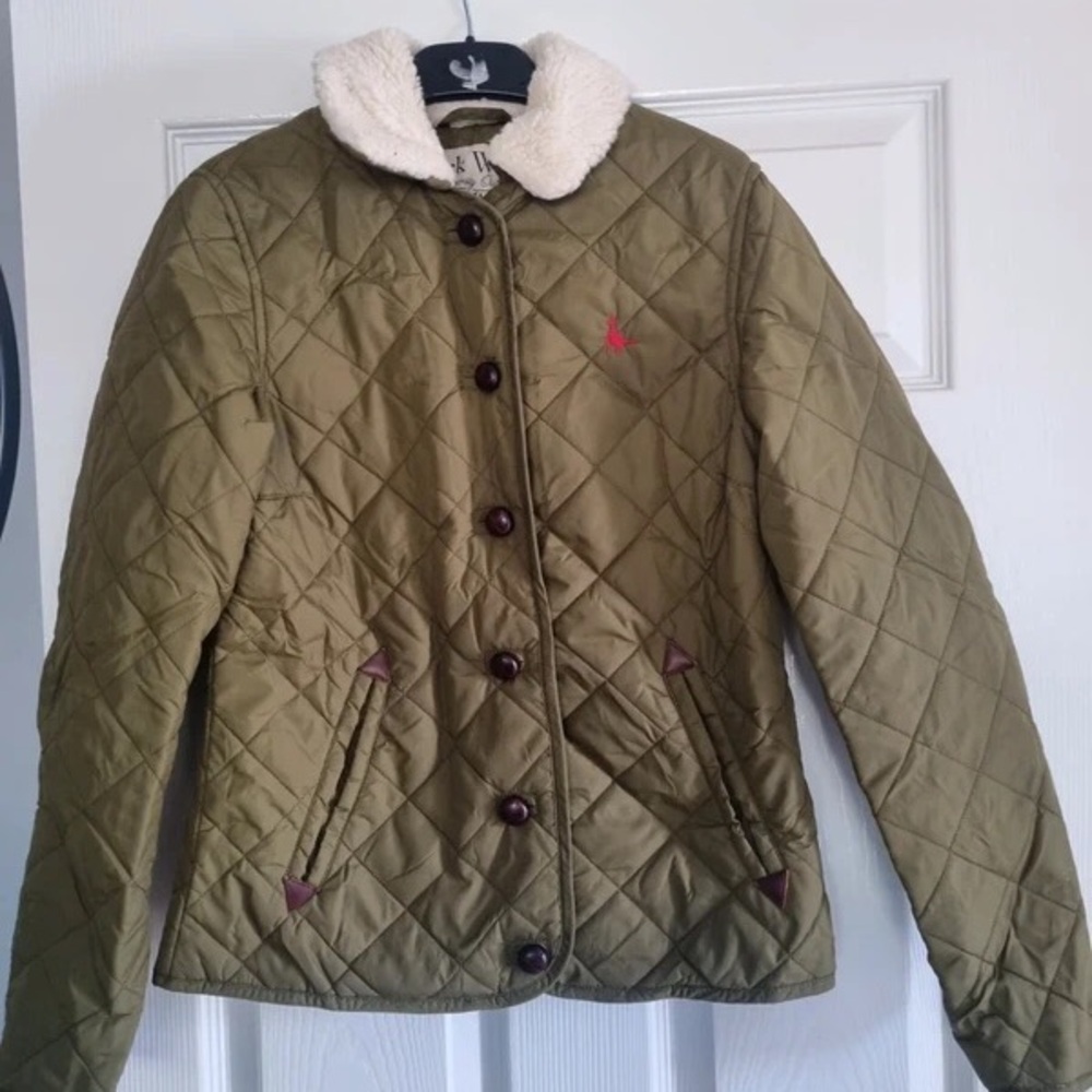Jack Wills Khaki Quilted Jacket with Faux Shearling Collar